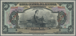 Ecuador: Banco Central Del Ecuador 50 Sucres 1939 SPECIMEN, P.94s With Red Overprint "Specimen" At Left And Right And Pu - Ecuador