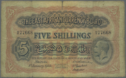 East Africa / Ost-Afrika: 5 Shillings 1933 Portrait KGV P. 20, In Used Conditoin With 3 Strong Vertical And One Horizont - Altri – Africa