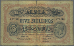 East Africa / Ost-Afrika: 5 Shillings 1933 Portrait KGV P. 20, In Used Conditoin With 3 Strong Vertical And One Horizont - Autres - Afrique