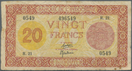 Djibouti / Dschibuti: 20 Francs ND(1945) P. 15, Palestine Print, Several Folds And Creases In Paper, Some Softness In Pa - Djibouti