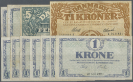 Denmark  / Dänemark: Set With 10 Banknotes Containing 8 X 1 Krone 1921, 5 Kroner 1924 And 10 Kroner 1923, P.12, 20, - Danimarca