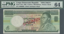 Congo / Kongo: 500 Makuta = 5 Zaires 1968 Specimen P. 13s2, Condition: PMG 64 Choice UNC. - Non Classificati