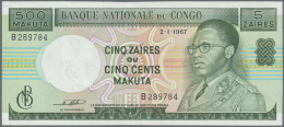 Congo / Kongo: Pair Of 500 Makuta = 5 Zaires 1967 And 500 Makuta = 5 Zaires 1967 SPECIMEN, P.13, 13s. Both Notes In Very - Non Classificati