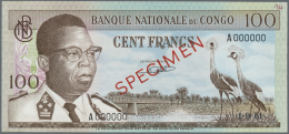 Congo / Kongo: 100 Francs 1961 SPECIMEN, P.6as In Excellent Condition, Traces Of Glue At Right Border On Back And Tiny P - Unclassified