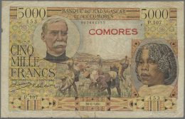 Comoros / Komoren: 5000 Francs ND(1960-63) P. 6a Provisional Issue With Red Overprint COMOROS On 5000 Francs  Madagascar - Comore