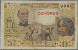 Comoros / Komoren: 5000 Francs ND(1960-63) P. 6a Provisional Issue With Red Overprint COMOROS On 5000 Francs  Madagascar - Comores