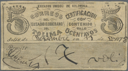 Colombia / Kolumbien: Unknown 5 Centavos 1878 Note, Probably Similar To A Postal Order Note De "Correos Del Estado Sober - Colombia