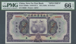 China: New Fu-Tien Bank 10 Dollars ND(1929) Specimen P. S2998s, Condition: PMG Graded 66 GEM UNC EPQ. - Cina