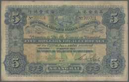 China: Hong Kong & Shanghai Banking Corporation 5 Dollars 1923, P.S353 In Nice Used Condition With Several Folds, Ti - Cina