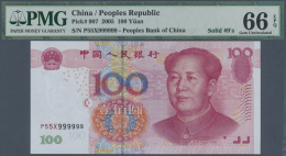 China: Special Set Of 10 Pcs 100 Yuan 2005 P. 907 All PMG Graded And All With Solid Serial Numbers Containing P55X999999 - Cina