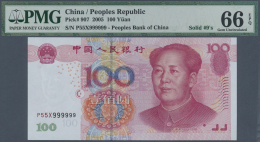 China: Special Set Of 10 Pcs 100 Yuan 2005 P. 907 All PMG Graded And All With Solid Serial Numbers Containing P55X999999 - China