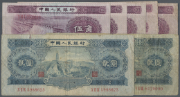 China: Nice Lot With 5 X 5 Jiao 1953 In Fine To Fine+ Condition And 2 X 2 Yuan 1953 In Well Worn Condition, P.865, 867: - Cina