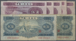 China: Nice Lot With 5 X 5 Jiao 1953 In Fine To Fine+ Condition And 2 X 2 Yuan 1953 In Well Worn Condition, P.865, 867: - Chine