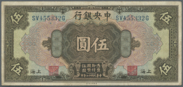 China: 5 Dollars 1928 The Central Bank Of China P. 196d, Used With Several Folds But Still Strong Paper, Condition: F+ T - Cina