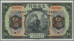 China: Bank Of Communications 5 Yuan 1920 HARBIN Issue Specimen P. 129s With Zero Serial Numbers, 2 Cancellation Holes, - Cina