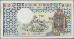 Chad / Tschad: 1000 Francs ND(1974), P.3a, Nice Used Condition With Vertical Fold At Center, Some Other Minor Creases An - Ciad