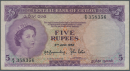 Ceylon: 5 Rupees 1952 P. 51, Used With Some Folds And Creases But No Holes Or Tears, Not Washed Or Pressed, Paper Still - Sri Lanka