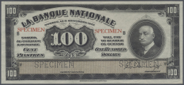 Canada: 100 Dollars / 100 Piastres 1922 Specimen P. S875s Issued By "La Banque Nationale" With Two "Specimen" Perforatio - Canada