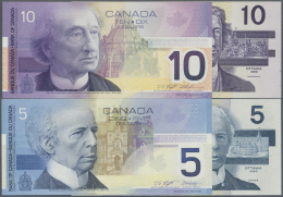 Canada: Set With 4 Banknotes Comprising 5 Dollars 1986 With Serial # ANU6982889, 5 Dollars 2002 With Serial ANU6982889, - Canada