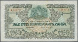 Bulgaria / Bulgarien: 250 Leva 1945 With Single Letter Prefix, P.70a, Very Nice Condition With Two Soft Vertical Folds, - Bulgaria