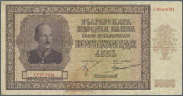 Bulgaria / Bulgarien: 5000 Leva 1942, P.62, Highly Rare Note With Stained Paper, Several Folds And Tiny Tears At Upper A - Bulgarie