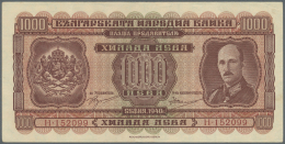 Bulgaria / Bulgarien: 1000 Leva 1940 Printer Reichsdruckerei Berlin, P.59 In Nice Used Contion With Several Folds And St - Bulgarie