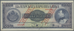 Bulgaria / Bulgarien: 5000 Leva 1925 Specimen P. 49s, Rare Note With Red Specimen Overprint On Front And Back Side, Bank - Bulgarie