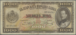 Bulgaria / Bulgarien: 1000 Leva 1925, Printer B&W, Nice Used Condition With Several Folds, Slightly Stained Paper An - Bulgaria