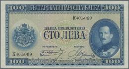 Bulgaria / Bulgarien: 100 Leva 1925, Printer B&W, P.46 In Excellent Condition With Vertical Fold At Center, Tiny Din - Bulgaria