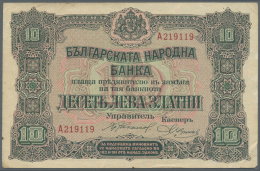 Bulgaria / Bulgarien: 10 Gold Leva ND(1917) Arms With Lions Without Flags Signatures: Chakalov & Venkov, P.22a With - Bulgarie
