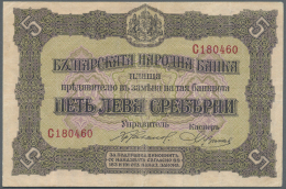 Bulgaria / Bulgarien: 5 Silver Leva ND(1917), Printer G&D Leipzig, P.21, Very Nice And Attractive Note With Vertical - Bulgaria