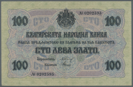 Bulgaria / Bulgarien: 100 Gold Leva ND(1916), P.20a, Very Nice Looking Note With Vertical Fold At Center, Some Other Min - Bulgarie