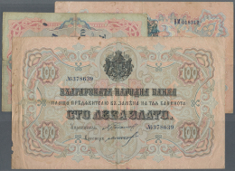 Bulgaria / Bulgarien: Nice Set With 3 Banknotes Containing 5 Gold Leva Revalidation Issue ND(1907) P.7a In About F- Cond - Bulgaria