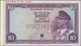 Brunei: 10 Ringgit ND Specimen Color Trial P. 3ct, One Cancellation Hole, Specimen Overprint, No Serial Numbers, Left Si - Brunei