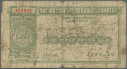 British North Borneo: 50 Cents 1938 P. 27, Stronger Used With Stains And Folds, Softness And Several Small Holes In Pape - Autres - Afrique
