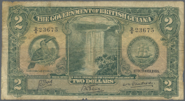 British Guiana / Britisch Guayana: 2 Dollars 1938 P. 13b, Seldom Seen Note In Used Condition, With Several Folds And Sta - Guyana