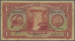 British Guiana / Britisch Guayana: 1 Dollar 1942 P. 12c, Used With Several Folds And Creases, No Holes, Minor Border Tea - Guyana