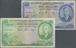 British Caribbean Territories: Set Of 2 Notes Containing 2 Dollars 1950 P. 2 (VG) And 5 Dollars 1951 P. 3 (F-), Nice Set - Altri – America