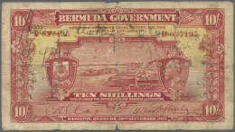 Bermuda: 10 Shillings 1927 P. 4 Portrait KGV, Very Rare Note Even In This Used Condition With Several Pen Writings On Fr - Bermudes