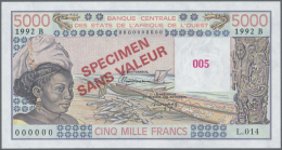 Benin: 5000 Francs 1992 Specimen P. 208Bs (W.A.S.) In Condition: UNC. - Benin