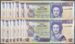 Belize: Set Of 15 Pcs Replacement Notes With CONSECUTIVE Serial Numbers Of 2 Dollars 2007 P. 66, With Serials From DZ023 - Belize