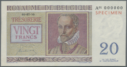 Belgium / Belgien: 20 Francs 1950 Specimen P. 132As, Zero Serial Numbers, Red Specimen Overprint, Condition: UNC. - Altri & Non Classificati