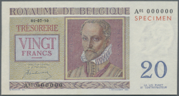 Belgium / Belgien: 20 Francs 1950 Specimen P. 132As, Zero Serial Numbers, Red Specimen Overprint, Condition: UNC. - Autres & Non Classés