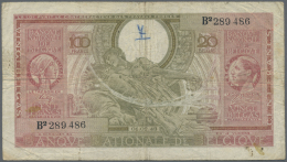 Belgium / Belgien: 100 Francs = 20 Belgas 1943, P.123, Small Graffiti At Upper Center, Several Folds And Stained Paper. - [ 1] …-1830 : Before Independence