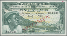 Belgian Congo / Belgisch Kongo: 20 Francs 1956 Specimen P. 31s, With Zero Serial Numbers, Red Specimen Overprint On Fron - Non Classés