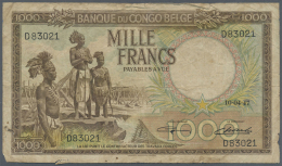 Belgian Congo / Belgisch Kongo: Belgian Congo: 1000 Francs 1947, P.19b In Well Worn Condition With Many Folds And Crease - Unclassified