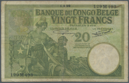 Belgian Congo / Belgisch Kongo: 20 Francs 1929 P. 10f, Vertical And Horizontal Folds, Pressed, No Holes Or Tears, No Rep - Non Classés