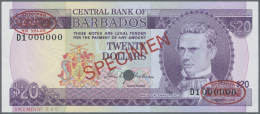 Barbados: 20 Dollars ND (1973) Specimen P. 34s With Red "Specimen" Overprint In Center On Front And Back, Specimen Numbe - Barbades