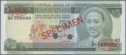 Barbados: 5 Dollars ND (1975) Specimen P. 32s With Red "Specimen" Overprint In Center On Front And Back, Specimen Number - Barbados