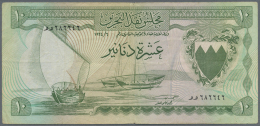 Bahrain: Bahrain: 10 Dinars L.1964, P.6, Highly Rare Note In Used Condition With Several Folds, Tiny Tears At Upper And - Bahrein